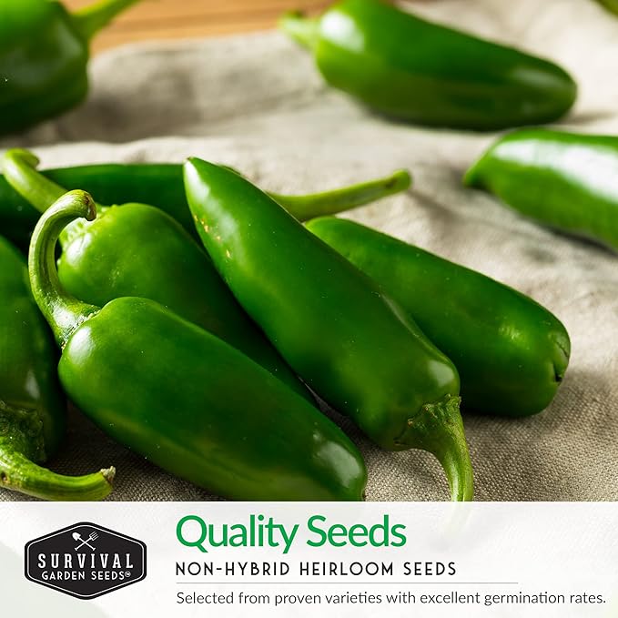 4 Variety Pack Pepper Seed Collection | Jalapeño, Serrano, Cubanelle & California Wonder | Heirloom Non-GMO Hot & Sweet Peppers | Survival Garden Seeds