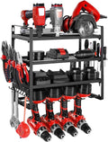 VEVOR Power Tool Organizer Wall Mount, 4-Layer Storage Rack with 4 Drill Holders, Tools Holder and Storage Rack with Screwdriver Holder, Garage Tool Organizer for Garage, Workbench, and Workshop