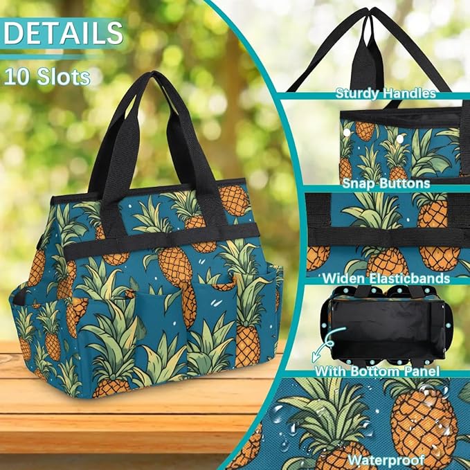 Garden Tool Bag Organizer Garden Tote Bag with Pockets Pineapple Pattern Summer Tool Storage Organizer Gardening Tool Kit Holder 13" x 6.8" x 2.8"