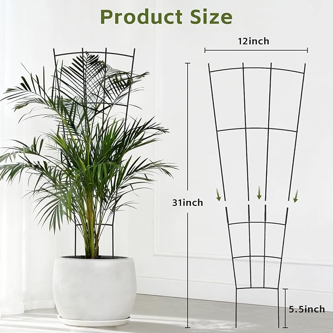 Trellis for Climbing Plants Indoor, 4 Pack 31'' Metal Plant Trellis Indoor for Potted Plants, Sturdy Plant Support Outdoor for Ivy Pothos Monstera Hoya Flower Vine, Fan Shape