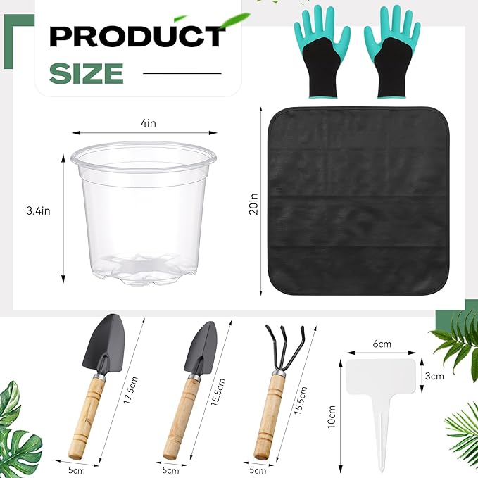 83 Pcs Garden Supplies Tools Kit, 4 Inch Clear Plastic Plant Pots with Transplanting Mat, Trowel Cultivator Rake Set, Label & Glove, Succulent Tools Gift for Plant Lovers Accessory
