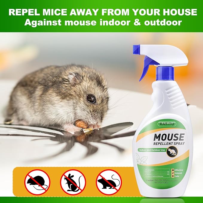 Natural Peppermint Oil Spray for Rodents 16 Oz, Mice Repellent Indoor/Outdoor, Squirrel Repellent Spray Mouse Rats Prevention On Home Yard Garage Warehouse Cars