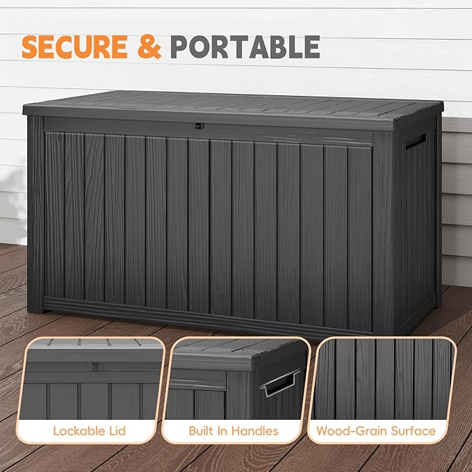Outdoor Storage Box, Waterproof Deck Box, Outdoor Patio Storage Bin, Weatherproof (Black, 200 Gallon)