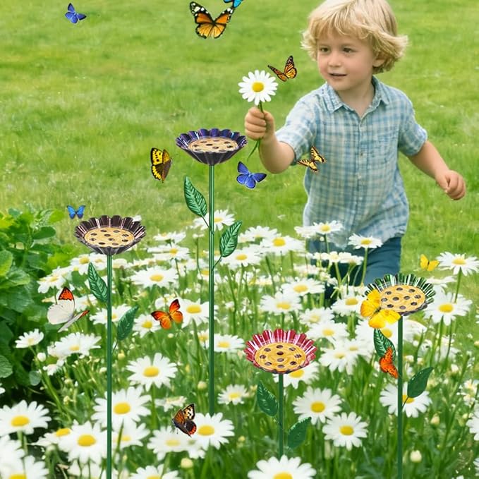 DREAMYSOUL 4 Pack Bee Watering Station, Colorful Metal Bee Bath and Feeder Set for Outdoor Garden Yard