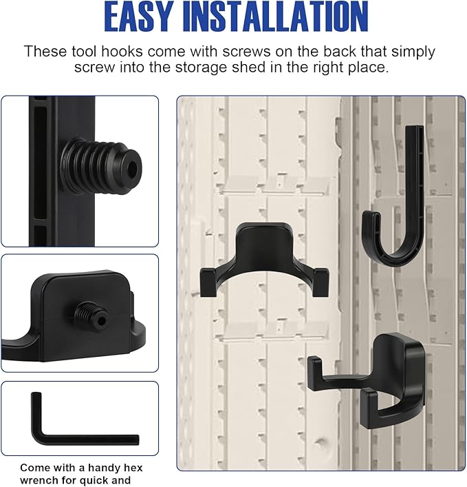 21 Pcs Storage Shed Tool Hooks Compatible with Suncast Shed Accessories, Heavy Duty ABS Shed Organizer for Garden Tools, Ladders and Hoses, Replacement for Craftsman and Lifetime Sheds