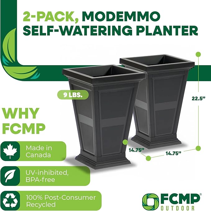 FCMP Outdoor - Modemmo Chelsea Self-Watering Planter (2 Pack), Black