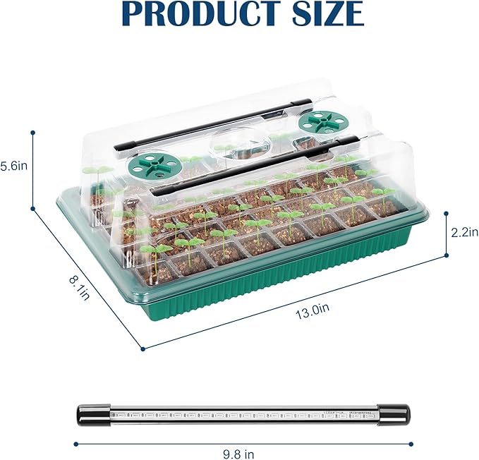 Nandae Seed Starter Tray with Grow Light, 2 Pack 80 Cells Seedling Tray Kit with Humidity Hood and Drainage Hole, Adjustable Light & Timing, Perfect for Indoor Seed Cultivation