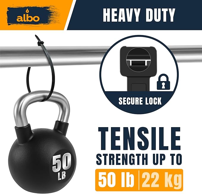 ALBO Zip Ties Black 10 Inch 1000 Pack 50 lb, Long Plastic Cable Ties Thick 0.19 Inch Tie Wraps Heavy Duty UV Resistant Nylon Wire Ties for Indoor and Outdoor