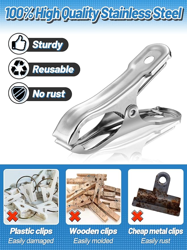 100Pcs Stainless Steel Garden Cilps - Large Open Metal Clamps for Greenhouse Hoops, 2" Fix Plant Cover Shade Cloth Netting Tarp, Tight Grip Weatherproof Gardening Supplies