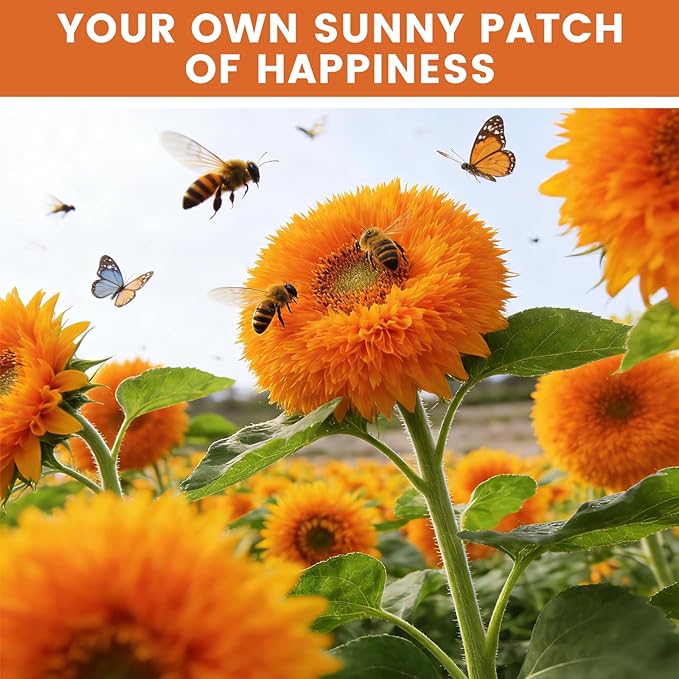 1000+ Teddy Bear Sunflower Seeds to Plant, Non-GMO Heirloom Flower Seeds for Planting, Dwarf Variety, Gardens & Borders - Easy to Grow with High Germination Rate, Perfect for Beginners