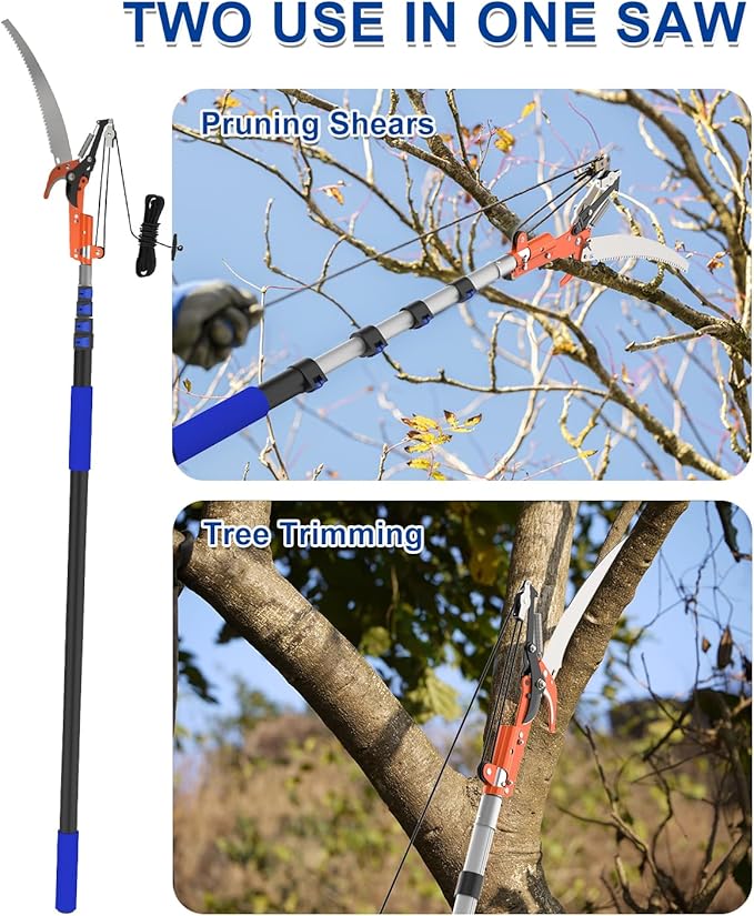 26FT Reach Pole Saw, Telescoping Tree Trimmer with 5-20FT Extension Pole, Sharp Steel Blade and Scissors, Fruit Picker, Extendable Long Handle Tree Pruner for Yard Garden Trees Palms Shrubs