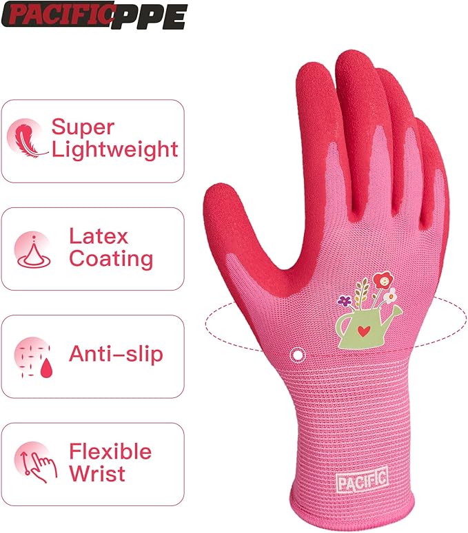PACIFIC PPE 6 Pairs Gardening Gloves for women and Ladies, Rubber Coated Garden Gloves, Outdoor Protective Work Gloves, Small, Purple & Red