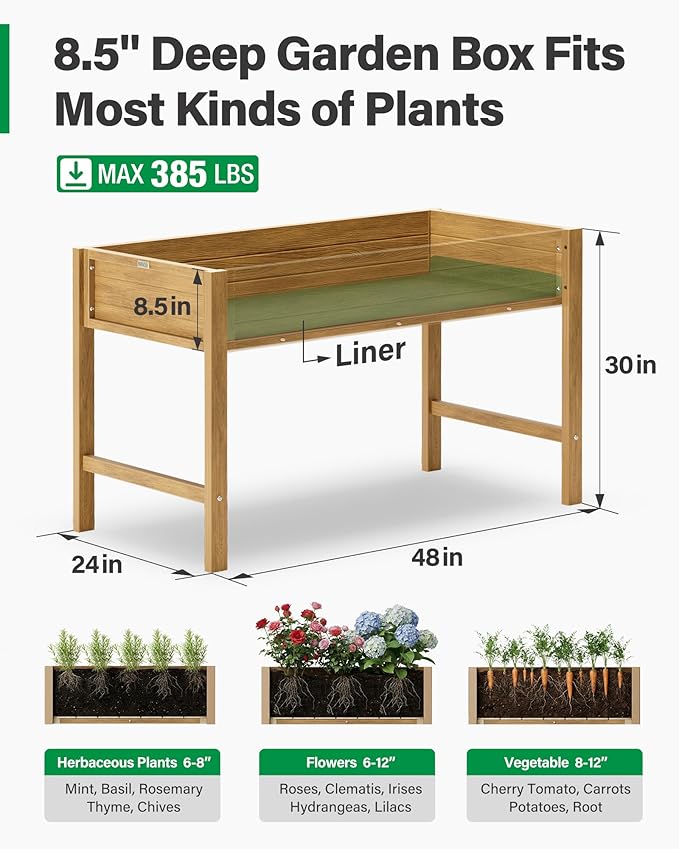 YEFU Raised Garden Beds Outdoor: 48x24x30in HIPS Planter Boxes Outdoor with Legs to Plant Herbs Vegetables Flowers - Raised Garden Bed Gardening with Optimal Drainage Design Reduces Care Time Teak