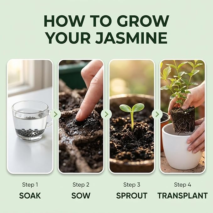 100+ Jasmine Seeds for Planting, for Patio Pots, Outdoor Beds, Raised Planters or Starter Trays, Fragrant Flower Project for Balcony, Border, Entryway, or Yard