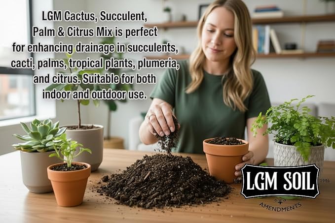 LGM Premium Cactus & Succulent Soil Mix (0.5 Cu Ft) – Root Rot Protection with Volcanic Ash & Chicken Manure – Fast Draining Mix for Indoor Plants, Aloe, Citrus, & Palms – Organic, Ready-to-Use