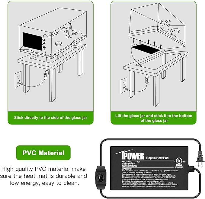 iPower 4x7 Inch Reptile Heating Pad with Adjustable Controller Knob, Under Tank Heater Mat for Turtles, Lizards, Snakes, Amphibians & Small Pets, 2 Pack