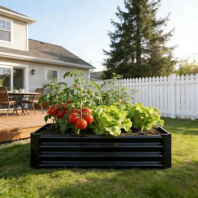 Metal Galvanized Raised Garden Bed Kit, 4 x 2 x 1 ft Galvanized Steel Raised Garden Planter Box Outdoor with Open Base for Growing Vegetables/Flowers/Herbs/Fruits/Succulents, Rectangle, Black