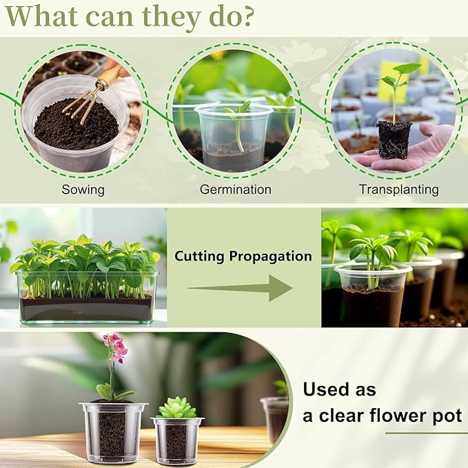 SupKing 20 Pack Clear Nursery Pots 6/5/4/3.5 Inch Plastic Seed Starter Large Small Plant Flower Pot with Drainage Holes for repotting Transplanting Succulents Cuttings Seedlings 15 Labels