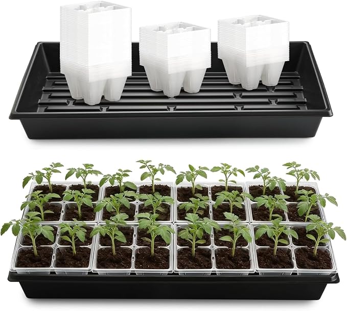 5 Pack Heavy Duty 1020 Trays and 40 Pack Clear 4 Cell Seed Starter Trays with Drainage Holes - Reusable Seed Starter Kit for Seed Germination & Plant Propagation (5 Sets)