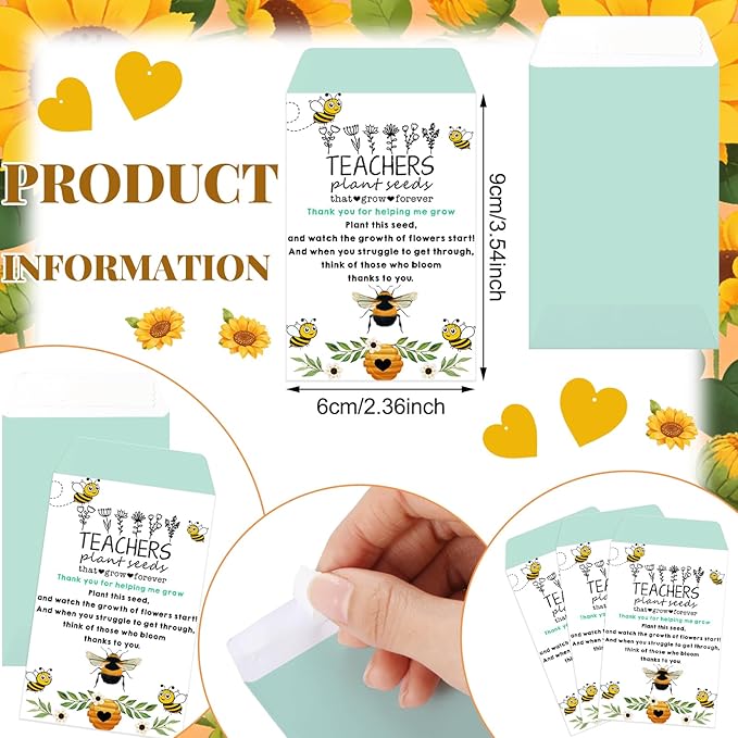 Ctosree 24 Sets Bee Teacher Appreciation Gifts Thank You for Helping Me Grow Gifts Seed Packets Bulk Adhesive Seed Packets Flowerpot Organza Bags for Graduation Daycare Teacher Thank You Party Favors