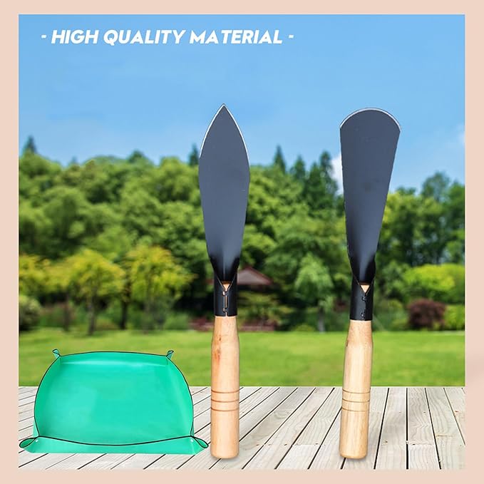 3Pcs Garden Hand Trowel Plant Repotting Mat, Heavy Duty Polished Steel Garden Shovels with Wood Handle, Small Gardening Hand Tools for Digging, Planting, Measure, Transplanting