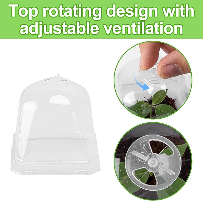EBaokuup 30PCS Clear Plant Nursery Pots with Humidity Dome - 3" Durable Plastic Gardening Pot, Small Plant Container for Seedlings/Vegetables/Succulents/Cuttings