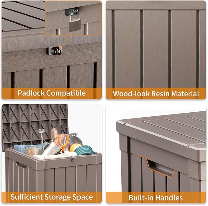 50 Gallon Outdoor Deck Box,Waterproof Resin Outdoor Storage Boxes, Outside Storage Lockable Container for Garden Tools,Indooor Cushions,Accessories (Grey)