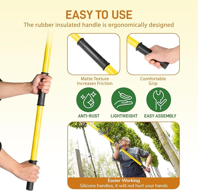 VINGLI 26FT Manual Pole Saw for Tree Trimming, Extendable Tree Pruner, Sharp Steel Blade and Scissors, High Tree Branch Cutter with Lightweight 8 Fiberglass Long Handles, for Pruning Palms and Shrubs