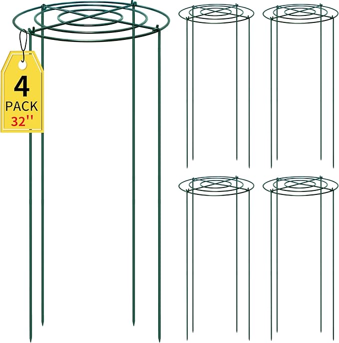 SYITCUN 4pack Peony Cages and Supports, 14 x 32 Inch Four Legs Peony Cage, Heavy-Duty Peonies Support Cages, Peony Ring for Roses, Hydrangeas, Sage, Peonies, Cucumbers, Tomato