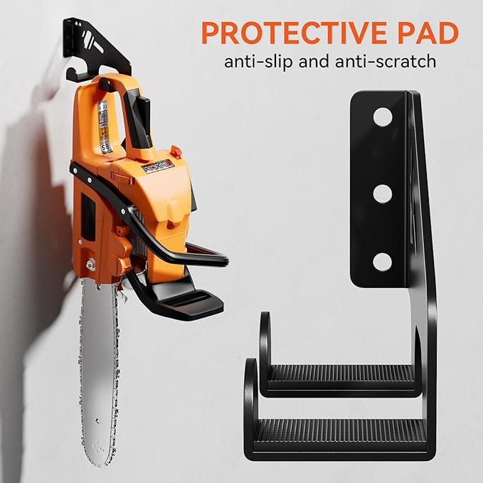 Chainsaw Hanger Wall Mount - Heavy Duty Chainsaw Holder for Garage Organization, Storage Shed Organizer, Chainsaw Rack with Protective Pad, Garage Tools, 2 Pack