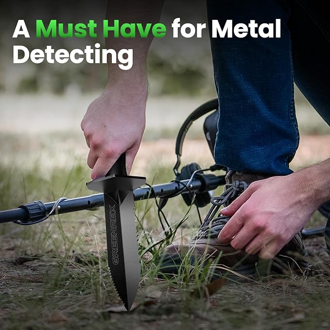 GreenRex Metal Detector Shovel, Heavy Duty Double Serrated Digging Tool and Metal Detector Accessories with Sheath, Gardening Tools for Weeding, Planting, Camping, Treasure Hunting