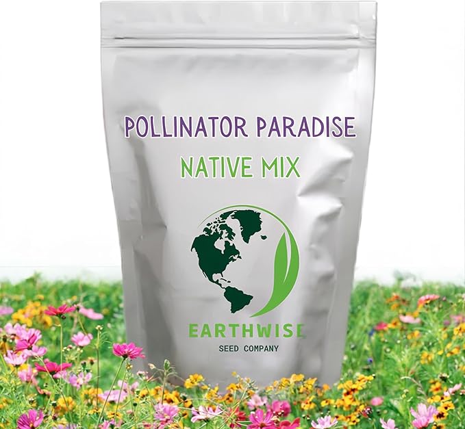 Earthwise Pollinator Paradise Native Wildflower Seed Mix – Bee and Butterfly Friendly, Organic, Season-Long Blooms, Low Maintenance, Drought Tolerant, Pet Safe – Covers Up to 2,400 sq ft, 1 lb