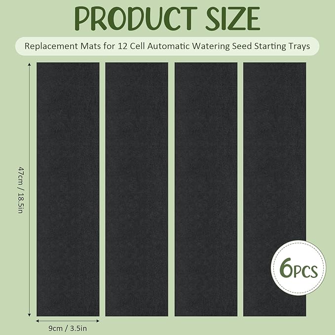 Willinglong 6 Pcs 12-Cell Replacement Capillary Mats, Self Watering Seed Starting Tray Watering Mat for Indoor Greenhouse Gardening (18.5 x 3.54 Inches)