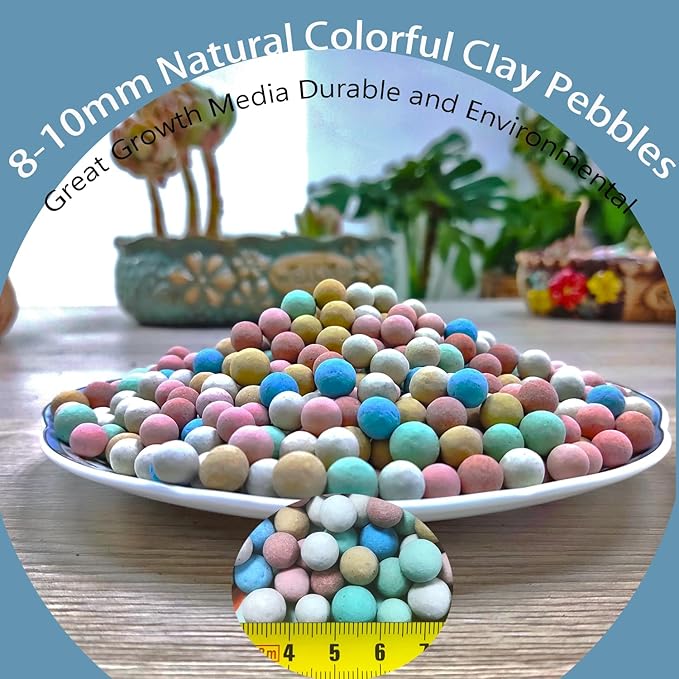 Natural Organic Colorful Leca Balls 2LBS for Plants, 8mm-10mm Ceramsite Clay Pebbles Indoor Potting Garden Soil for Orchid, Succulents, Hydroponics, Decoration, Drainage (2LBS, Colorful, 1)