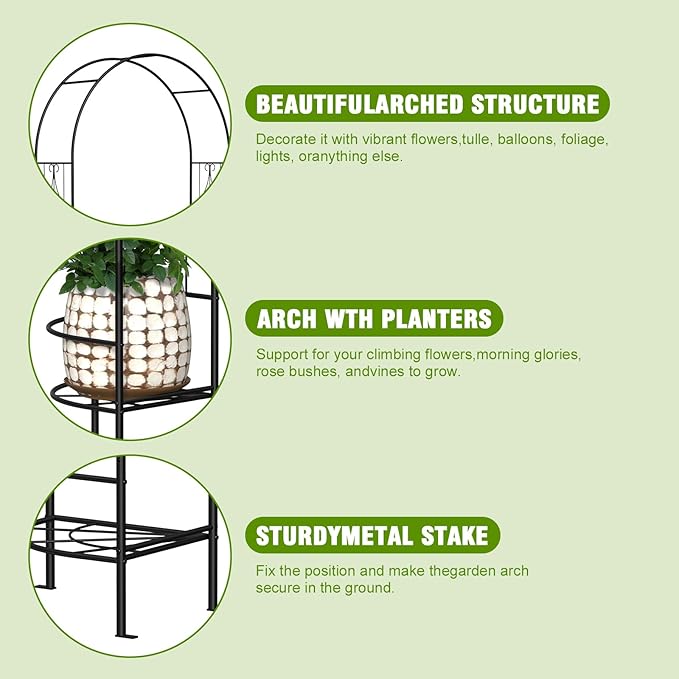 Garden Arch Arbor with Planter Boxes,Metal Trellis for Climbing Plants Outdoor, Wedding Arch Archway for Ceremony Party Decorations Pergola for Backyard, Lawn, Patio, Yard