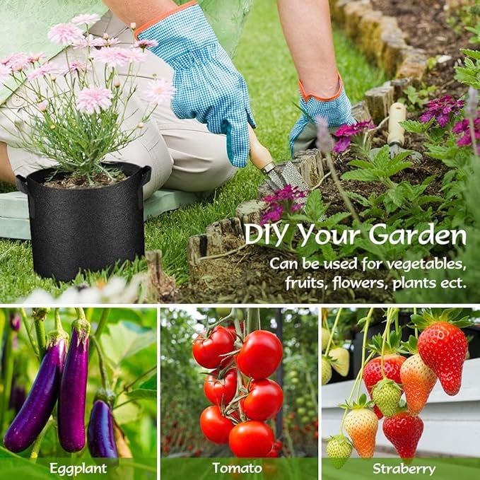 150 Pack 5 Gallon Grow Bags Bulk,Thickened Nonwoven Plant Fabric Pots with Handles,Heavy Duty Breathable Plant Growing Containers Bags for Garden Fruit Vegetable Flower