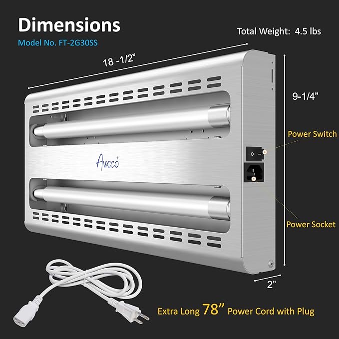 Awoco 11W LED Stainless Steel 100V-240V Wall Mount Sticky Fly Trap Lamp for Capturing Flies, Mosquitoes, Moths and Flying Insects, Perfect for Home, Restaurants, Warehouses (with 6 Glue Boards)