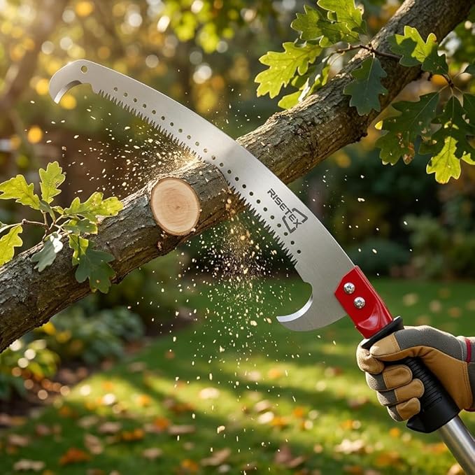 RISETEX Pole Saws for Tree Trimming 11.8 FT, Manual Pruning Saw with Manganese Steel Blade, Long Reach Branch Cutter Pole Pruner, Lightweight Tree Trimmer for Yard Garden Forestry