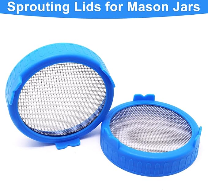 2Pcs Sprouting Lids Stainless Steel Mason Jar Sprouting Lids with Smooth Edge for Broccoli Seeds Sprouting, 90mm Blue Washable