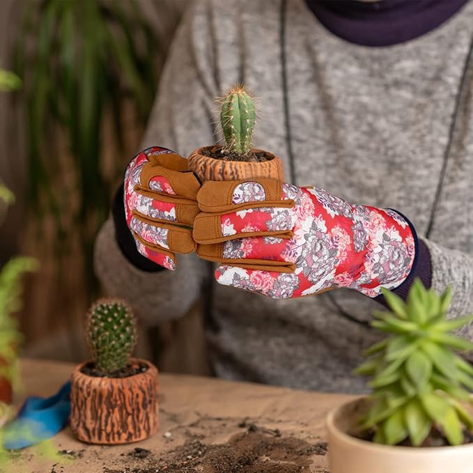 Leather Gardening Gloves for Women Thorn Proof Garden Gloves Touch Screen Working Gloves Gifts,M
