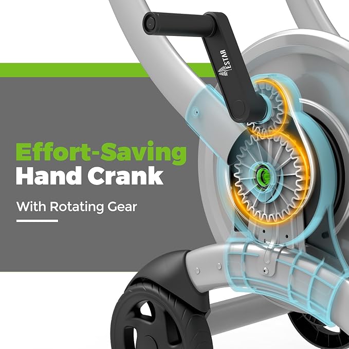 Upgrade Hose Reel Cart, Holds 200 Feet of 5/8" Hose, Hose Reel Cart With Effort-saving Hand Crank,2 Wheels,Heavy Duty Freestanding Water Hose Reels for Outside Garden Lawn Yard Outdoor