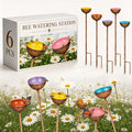 Teenyyou 6 Pcs Bee Watering Station for Garden Bee Metal Watering Cups Butterfly Water Feeder Small Insects Bath Bowl Cups Metal Stakes for Outdoor Garden Decor (Colorful)