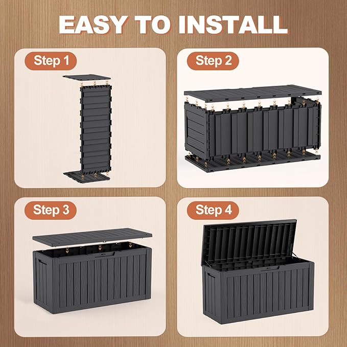 EFU Outdoor Storage Box 80 Gallon Deck Box (Indoor & Outdoor) Lockable UV Resistance Waterproof Resin Storage Bin Storage Box for Outdoor,Patio Storage With Support Rod(Black)