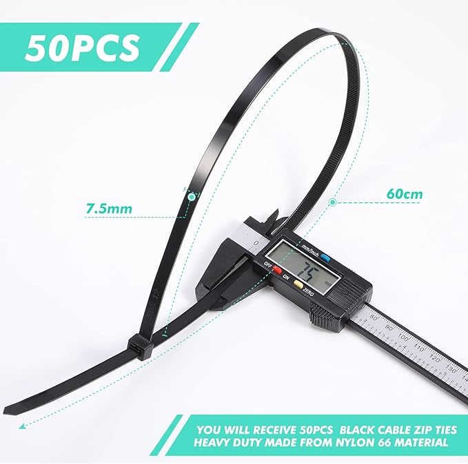 Shappy 50 Pcs Zip Ties Heavy Duty Strong Large Cable Wire Ties Zip Industrial Sturdy Wire, Awnings Tying Branches Bundling of Crops Fixed Water Pipes(24 Inch,Black)