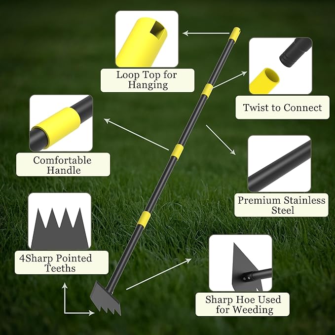 Heavy Duty Garden Hoe, 60" Adjustable Length Long Handle Hoe Garden Tool Weeding Tool for Grass Removal, Lawn Care, Soil Loosening & Cultivating