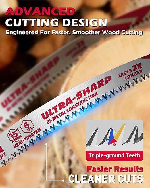15 Inch Japanese Teeth Reciprocating Saw Blades, 6TPI Arc Edge Wood Pruning Saw Blades Set for Tree Trimming, Wood Cutting, 5 Pack