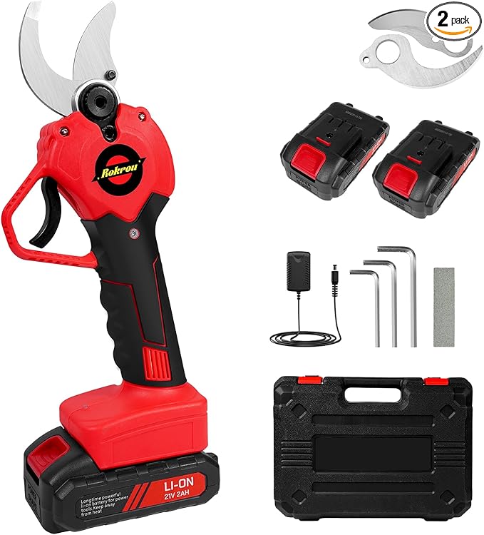 21V 2Ah Electric Pruning Shears, High Power Cordless Pruners for Gardening with 2 Pack Rechargeable Battery and Replacement Blade, 30mm(1.2“) Cordless Electric Pruners for Tree Trimming