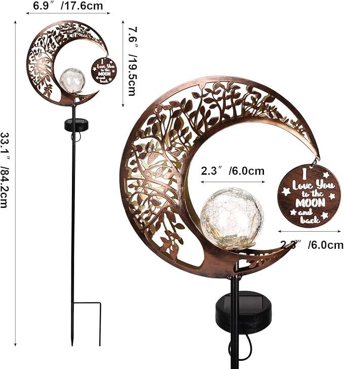 MEBRUDY Solar Garden Decor Lights with Tag, Moon Solar Light Waterproof Outdoor Decor for Yard, Lawn, Patio, Pathway, Garden Gifts for Mother, Grandma, Women