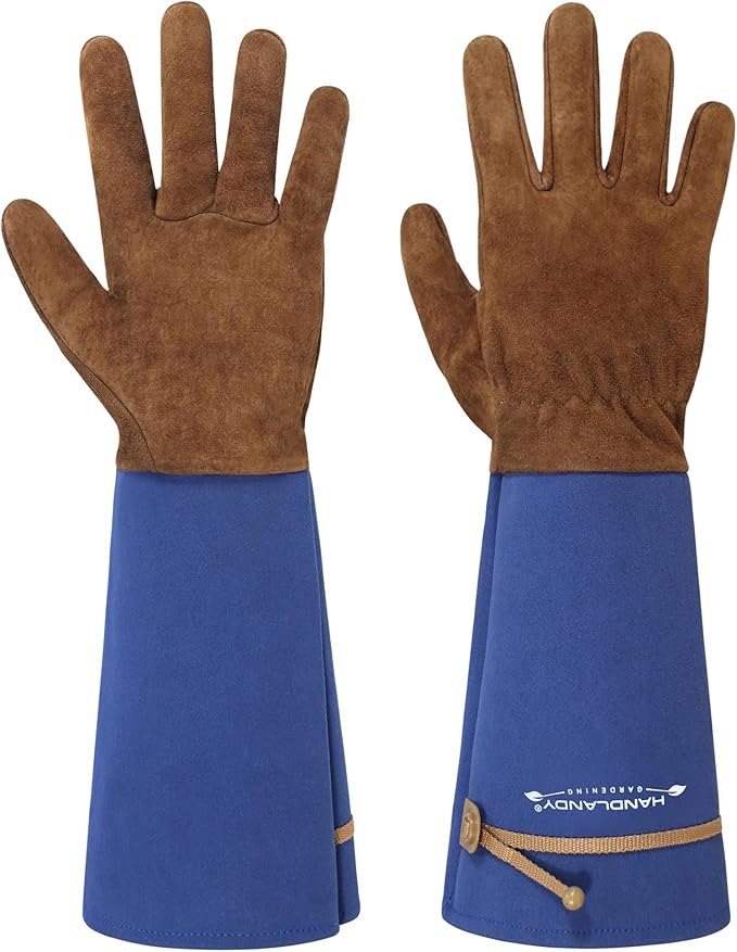 HLDD HANDLANDY Long Gardening Gloves for Women Men - Leather Rose Pruning Gloves Thorn Proof - Breathable Working Glove