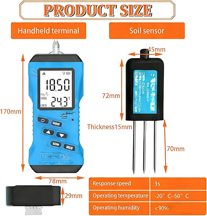7-in-1 Soil Tester Meter, High Accuracy Digital Soil Fertility Kit for pH, Moisture, Nutrient Conductivity, Phosphorus, Potassium (NPK) - Rapid Gardening Tool